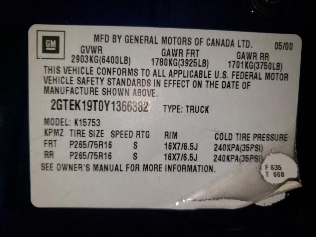 Photo 10 from auction – 2000 GMC NEW SIERRA with VIN 2GTEK19T0Y1366382