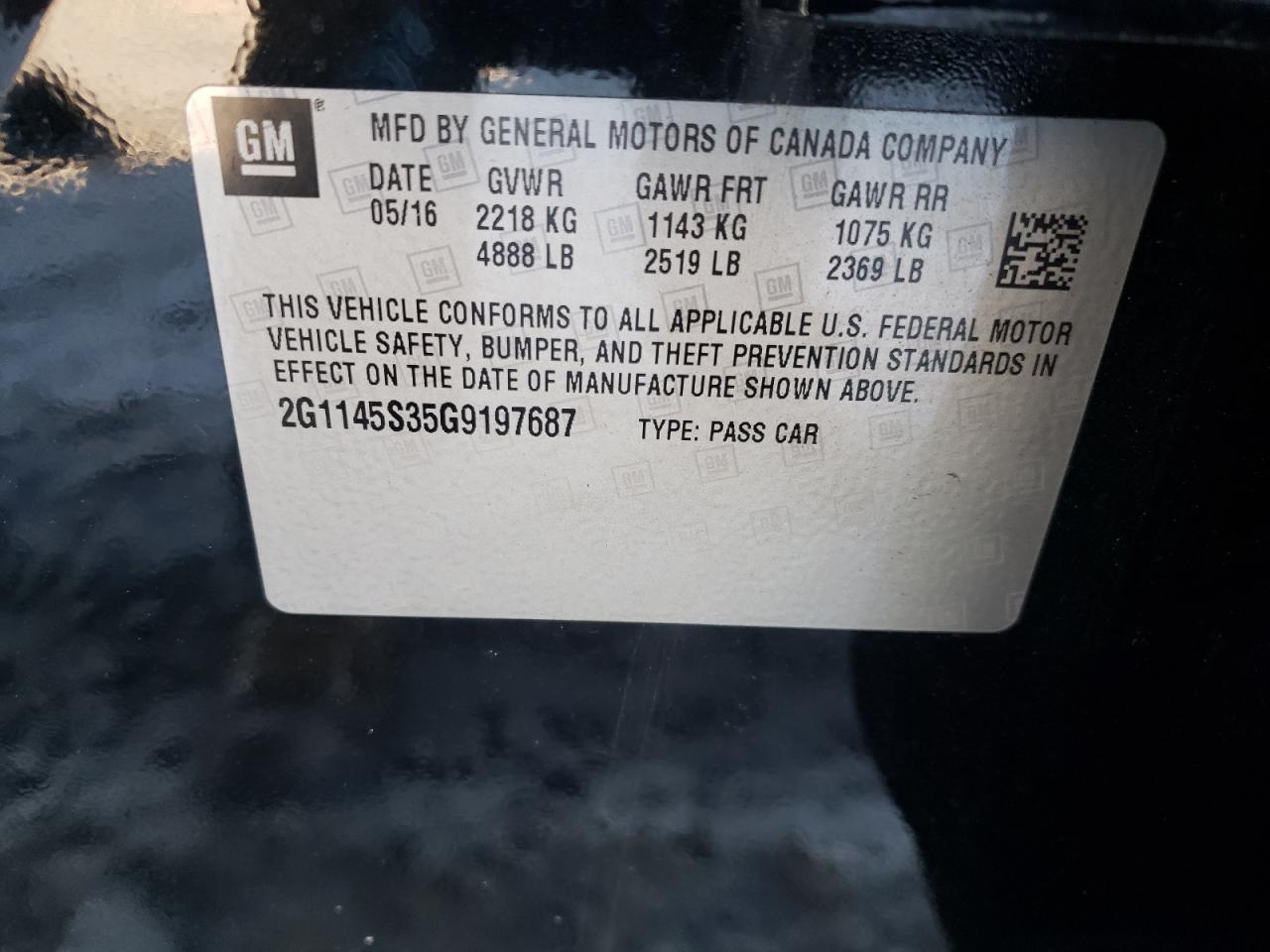 Photo 10 from auction – 2016 CHEVROLET IMPALA LTZ with VIN 2G1145S35G9197687