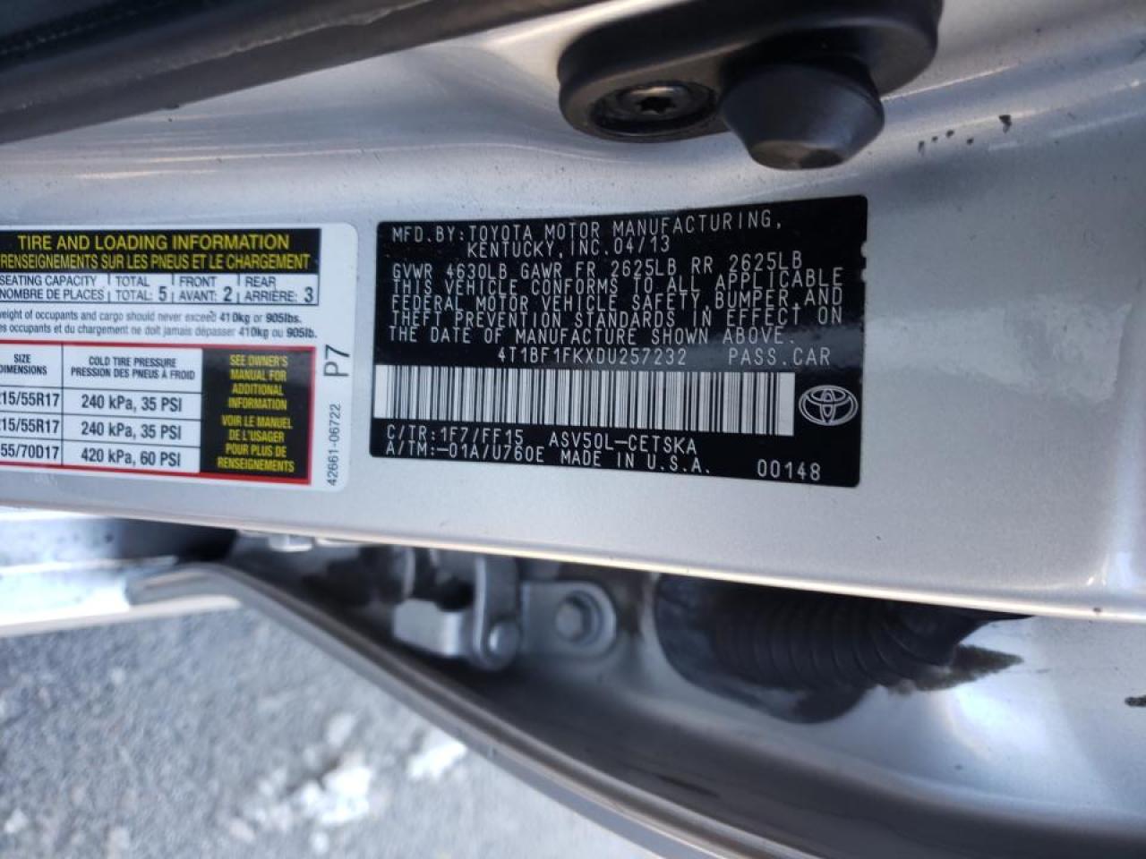 Photo 10 from auction – 2013 TOYOTA CAMRY L with VIN 4T1BF1FKXDU257232