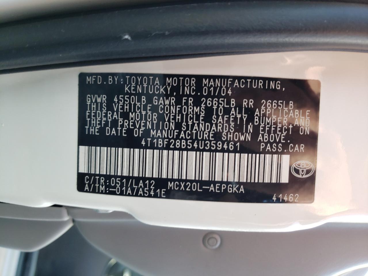 Photo 10 from auction – 2004 TOYOTA AVALON XL with VIN 4T1BF28B54U359461