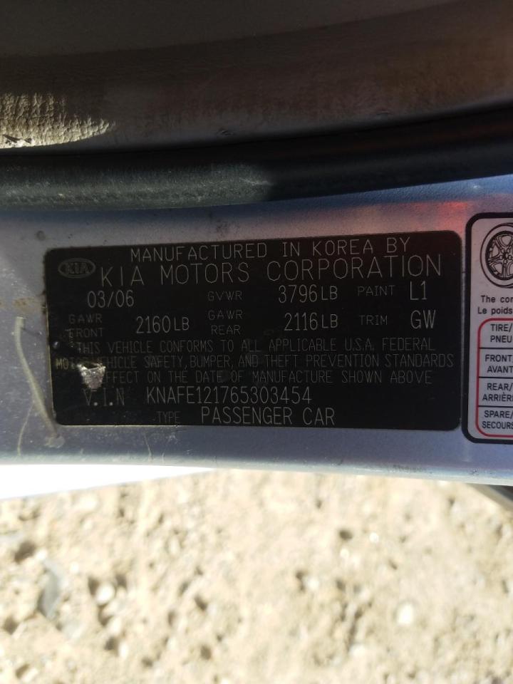 Photo 10 from auction – 2006 KIA SPECTRA LX with VIN KNAFE121765303454