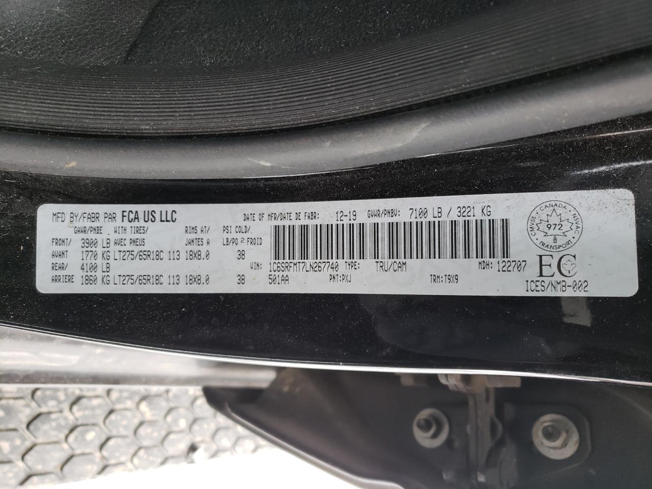 Photo 10 from auction – 2020 RAM 1500 BIG H with VIN 1C6SRFMT7LN267740