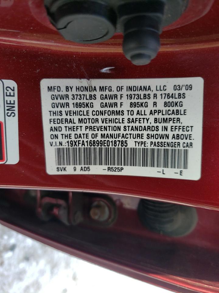 Photo 10 from auction – 2009 HONDA CIVIC EX with VIN 19XFA16899E018785