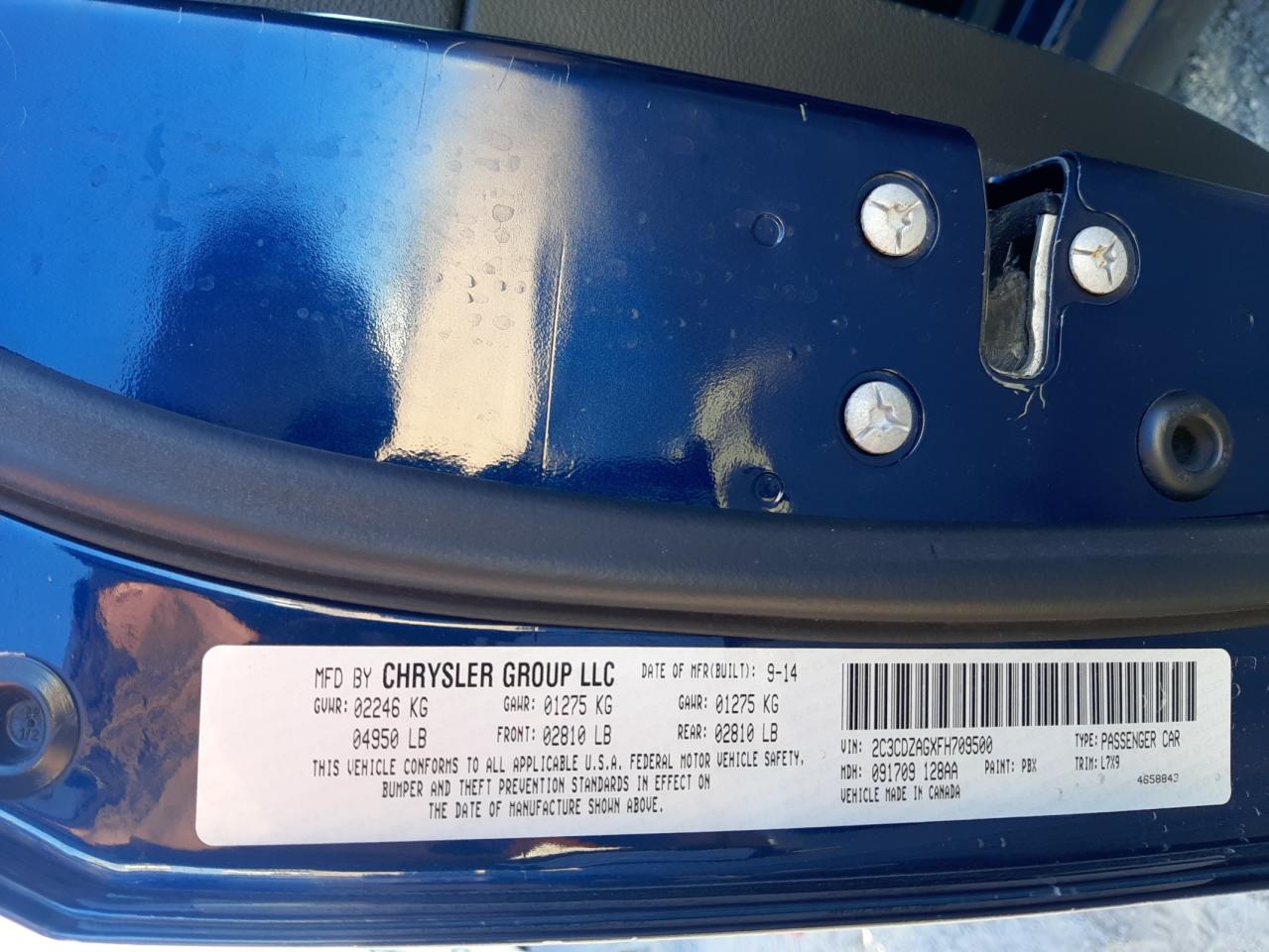 Photo 10 from auction – 2015 DODGE CHALLENGER with VIN 2C3CDZAGXFH709500