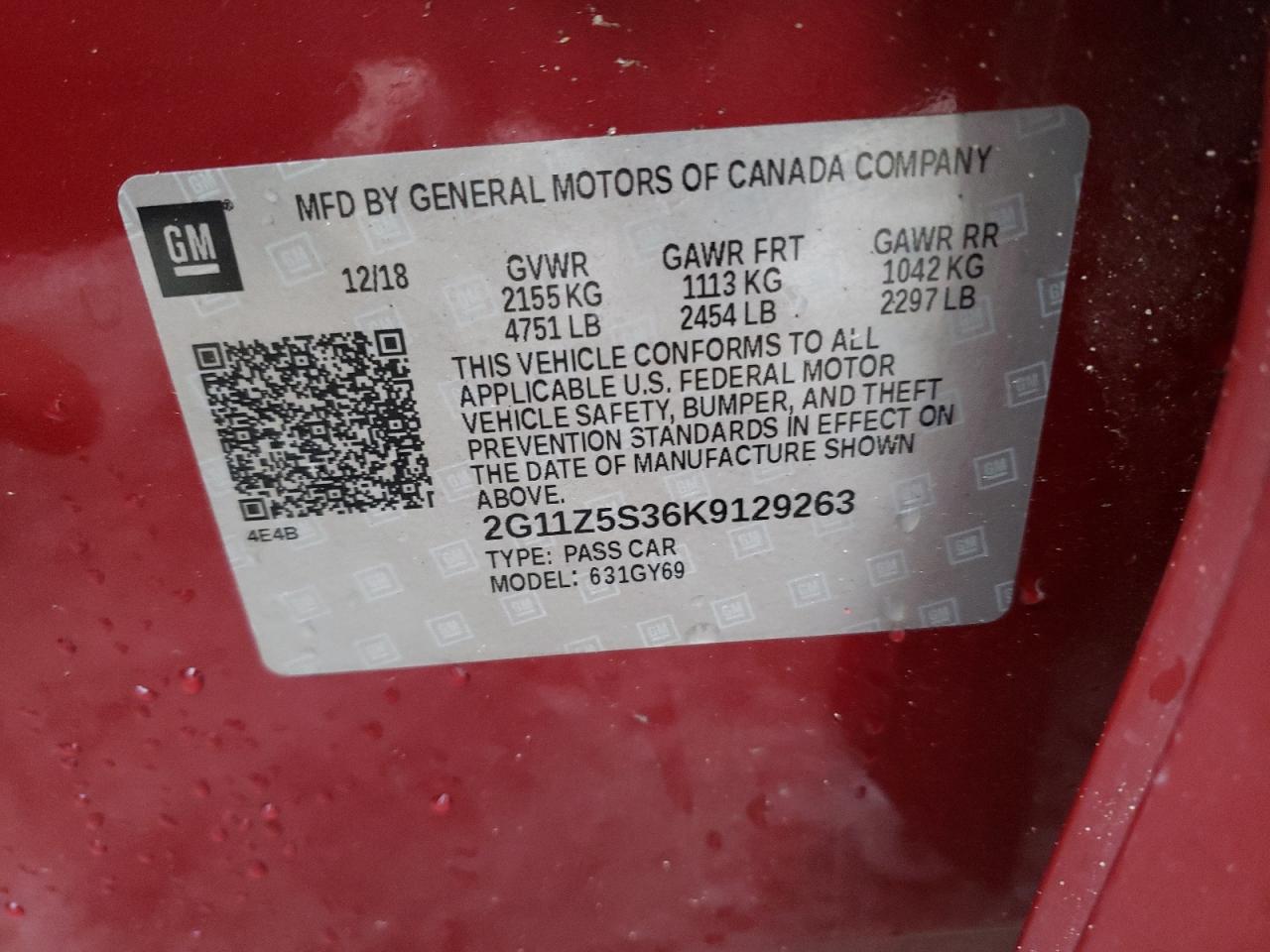 Photo 10 from auction – 2019 CHEVROLET IMPALA LT with VIN 2G11Z5S36K9129263
