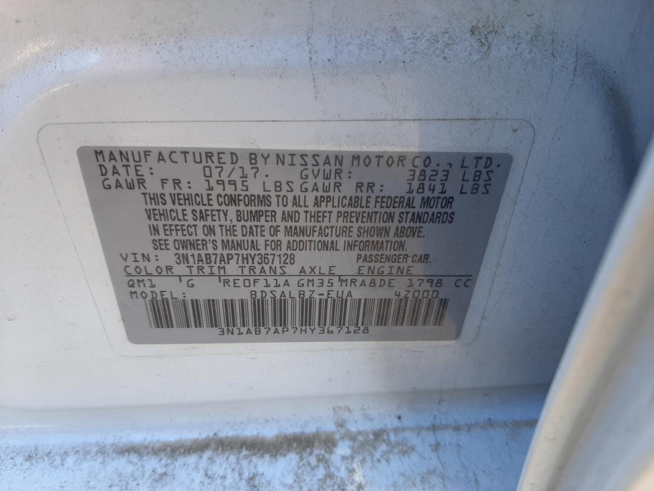 Photo 10 from auction – 2017 NISSAN SENTRA S with VIN 3N1AB7AP7HY367128