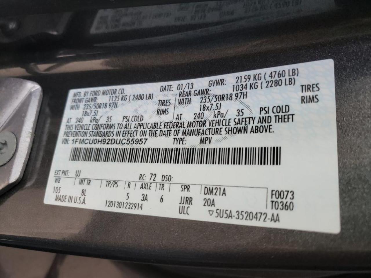 Zdjęcie 10 z aukcji – 2013 FORD ESCAPE SEL z VIN 1FMCU0H92DUC55957