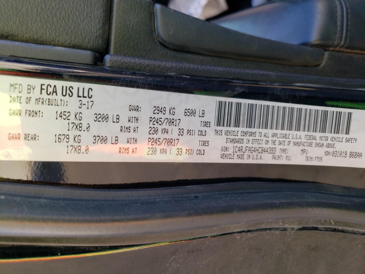 Photo 10 from auction – 2017 JEEP GRAND CHER with VIN 1C4RJFAG4HC844393