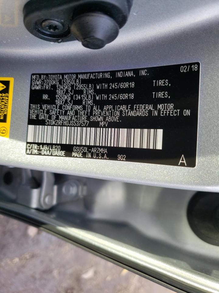 Photo 10 from auction – 2018 TOYOTA HIGHLANDER with VIN 5TDKZRFH0JS537577