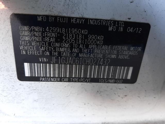 Photo 10 from auction – 2012 SUBARU IMPREZA PR with VIN JF1GJAC61CH027432