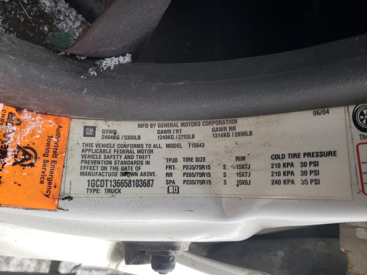 Photo 10 from auction – 2005 CHEVROLET COLORADO with VIN 1GCDT136658103687