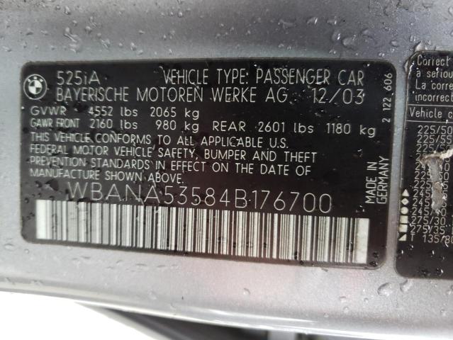 Photo 10 from auction – 2004 BMW 525 I with VIN WBANA53584B176700