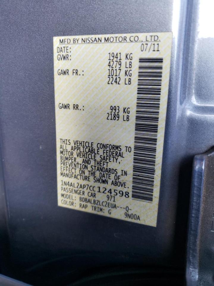 Photo 10 from auction – 2012 NISSAN ALTIMA BAS with VIN 1N4AL2AP7CC124598