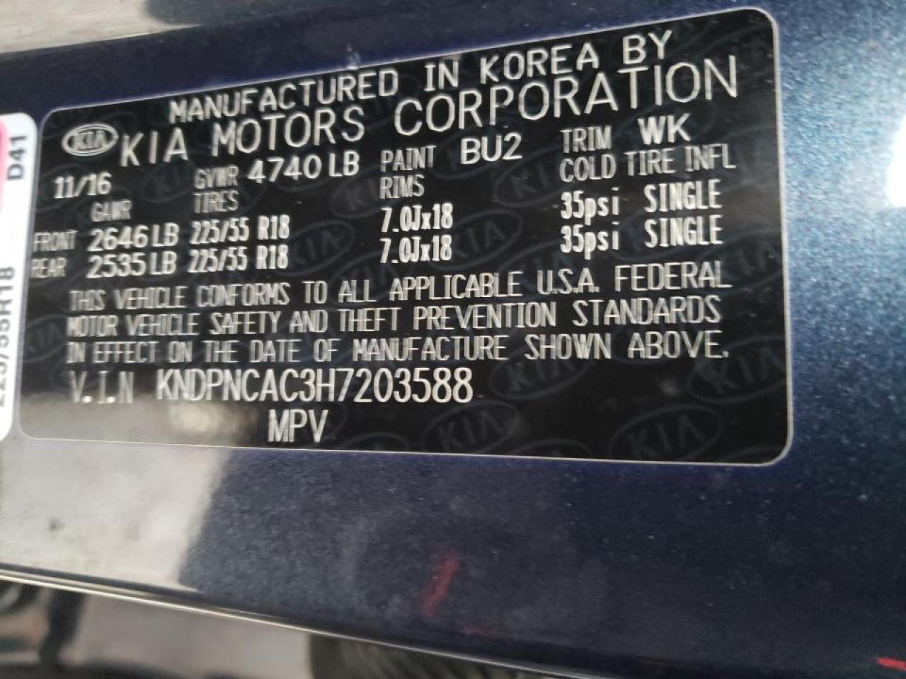 Photo 10 from auction – 2017 KIA SPORTAGE E with VIN KNDPNCAC3H7203588