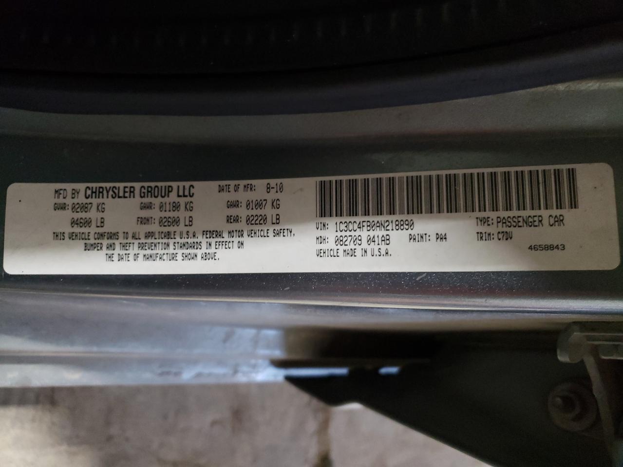 Photo 10 from auction – 2010 CHRYSLER SEBRING TO with VIN 1C3CC4FB0AN218890
