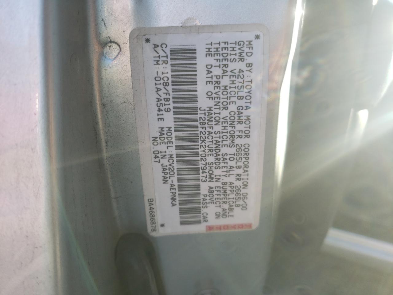 Photo 10 from auction – 2000 TOYOTA CAMRY with VIN JT2BF22K2Y0279473