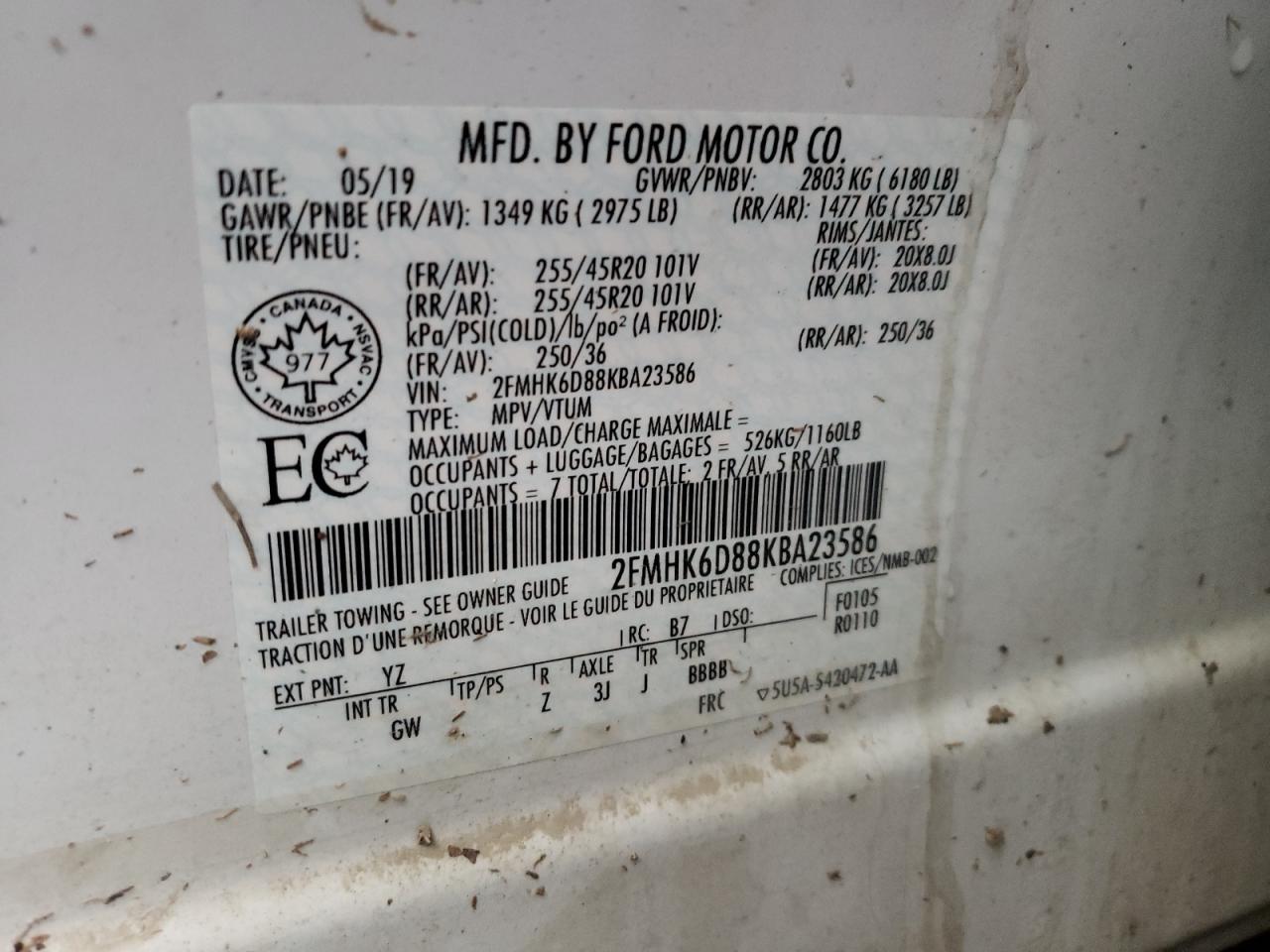 Photo 10 from auction – 2019 FORD FLEX LIMIT with VIN 2FMHK6D88KBA23586