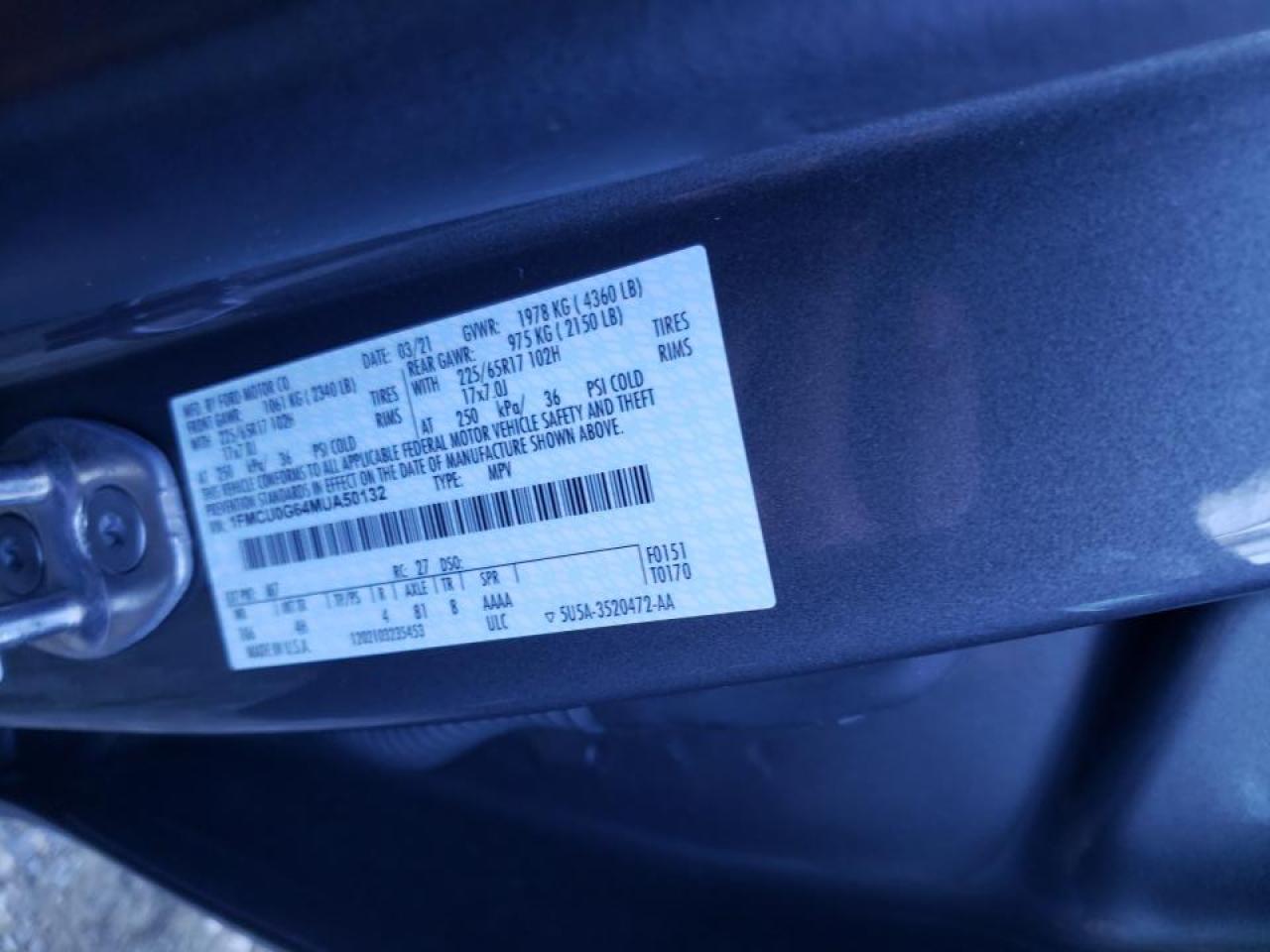 Photo 10 from auction – 2021 FORD ESCAPE SE with VIN 1FMCU0G64MUA50132