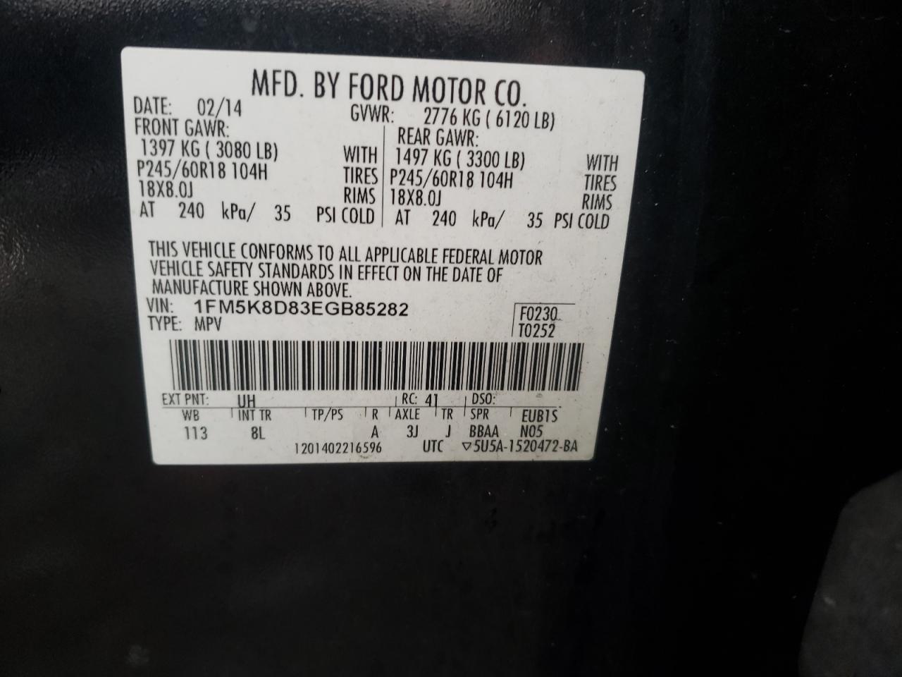 Photo 10 from auction – 2014 FORD EXPLORER X with VIN 1FM5K8D83EGB85282