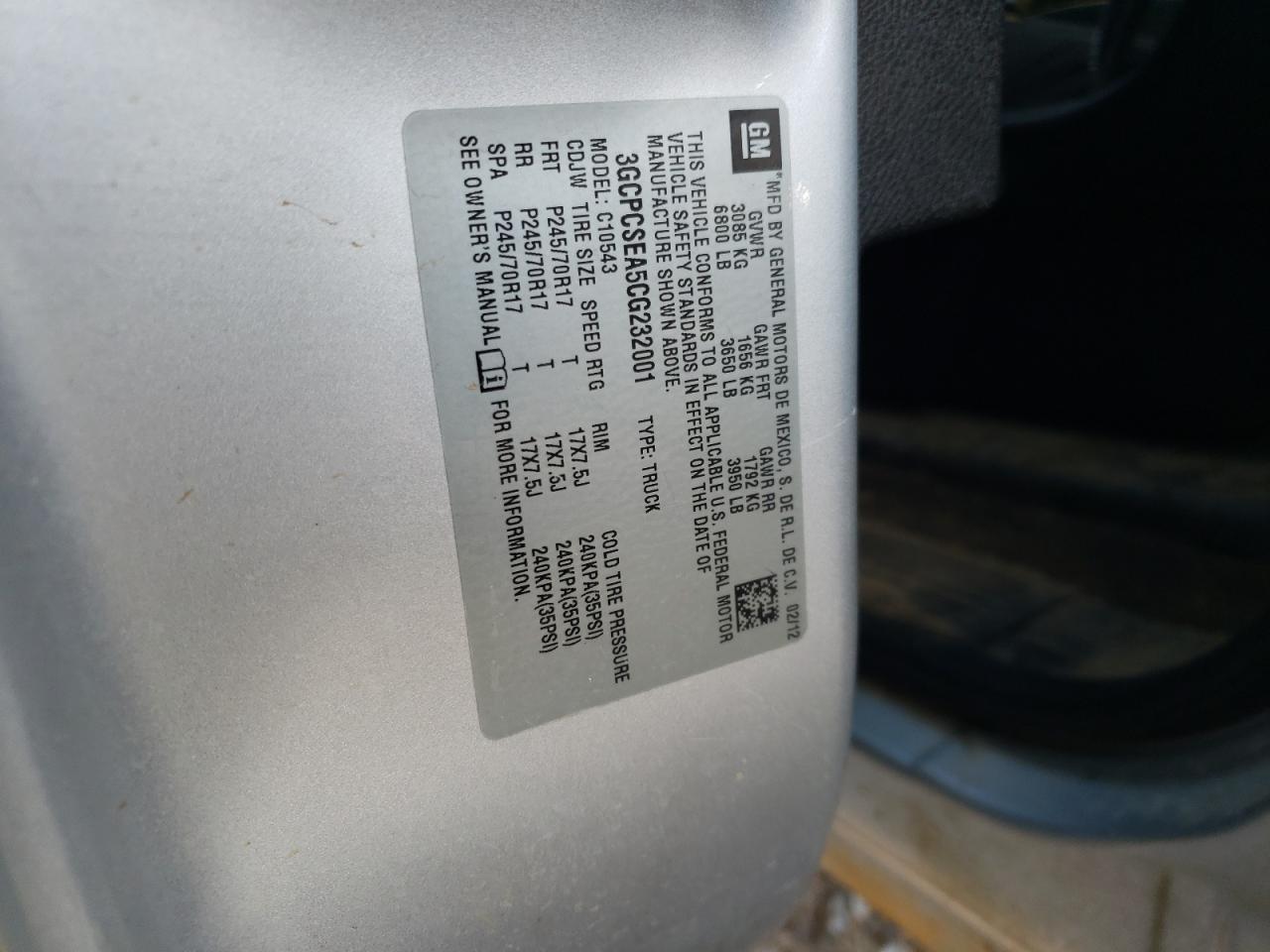 Photo 10 from auction – 2012 CHEVROLET SILVERADO with VIN 3GCPCSEA5CG232001
