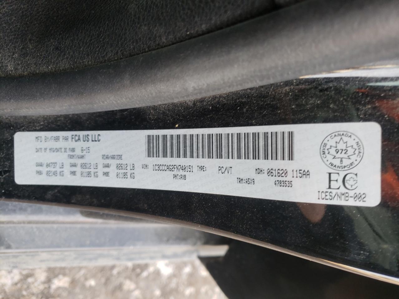 Photo 10 from auction – 2015 CHRYSLER 200 LIMITE with VIN 1C3CCCAG2FN740151
