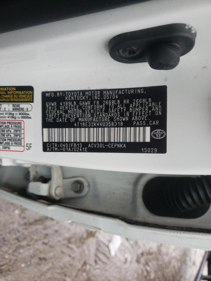 Photo 10 from auction – 2004 TOYOTA CAMRY LE with VIN 4T1BE32K44U358318