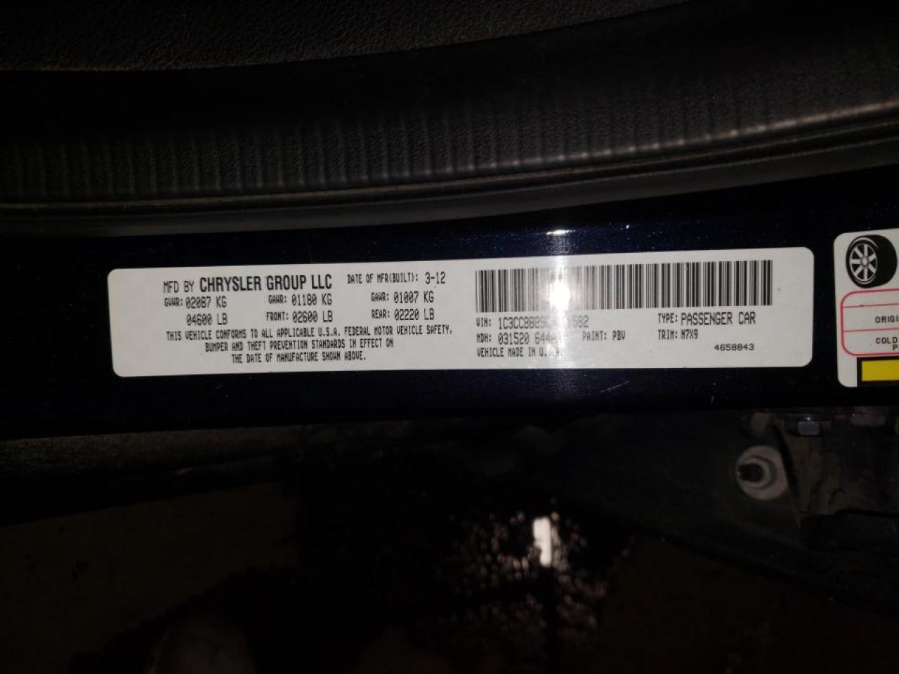 Photo 10 from auction – 2012 CHRYSLER 200 TOURIN with VIN 1C3CCBBB9CN241582
