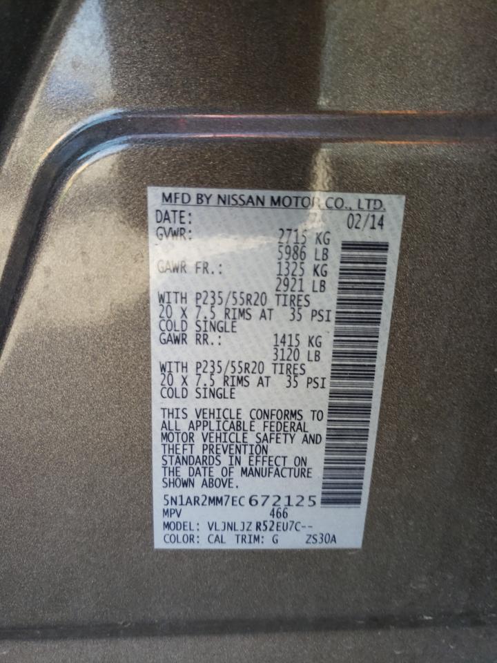 Photo 10 from auction – 2014 NISSAN PATHFINDER with VIN 5N1AR2MM7EC672125