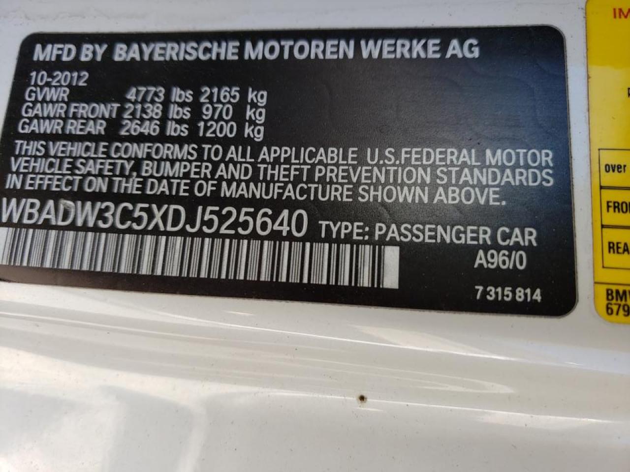 Photo 10 from auction – 2013 BMW 328 I with VIN WBADW3C5XDJ525640