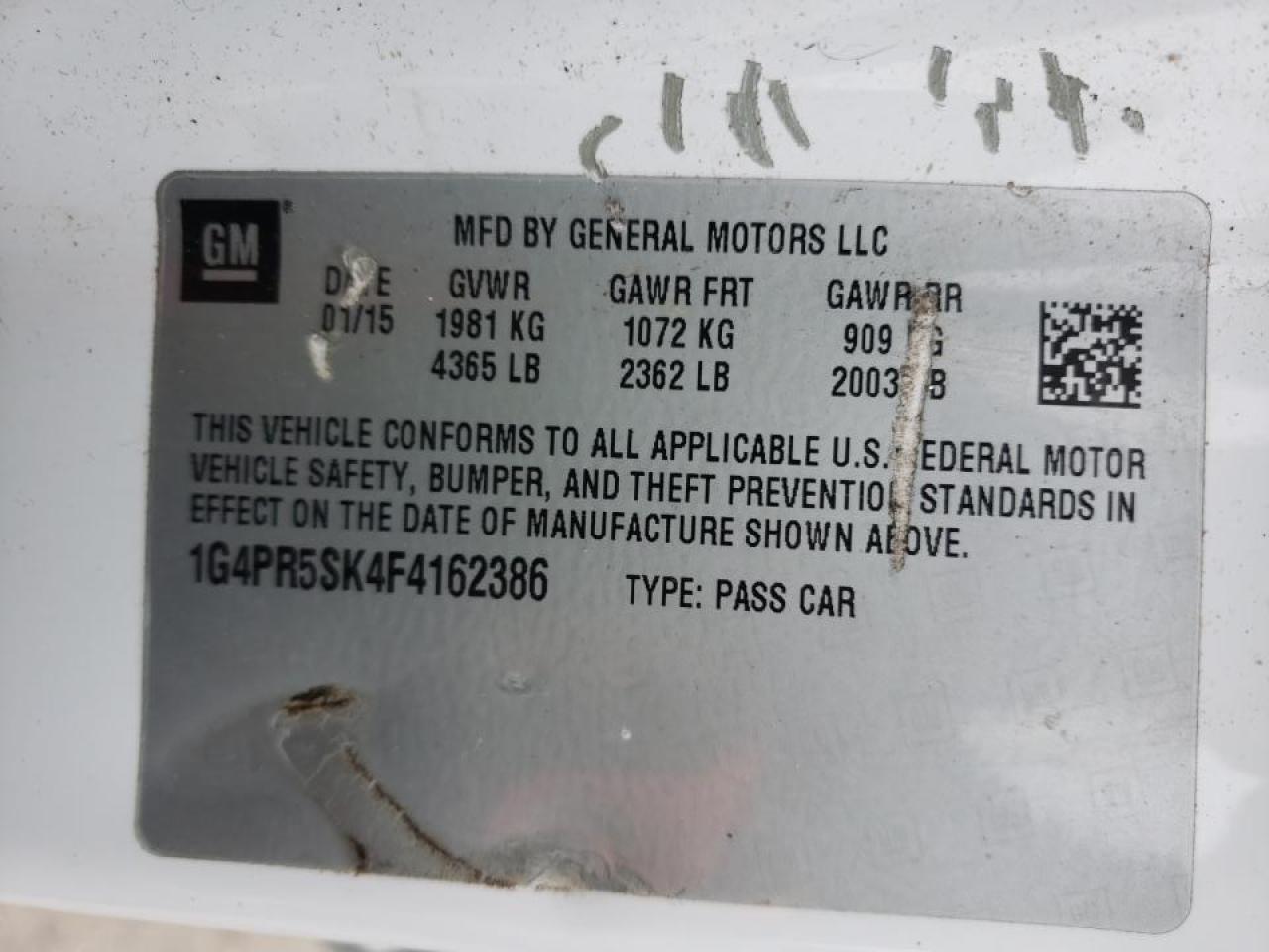 Foto 10 de la subasta – 2015 BUICK VERANO CON con VIN 1G4PR5SK4F4162386