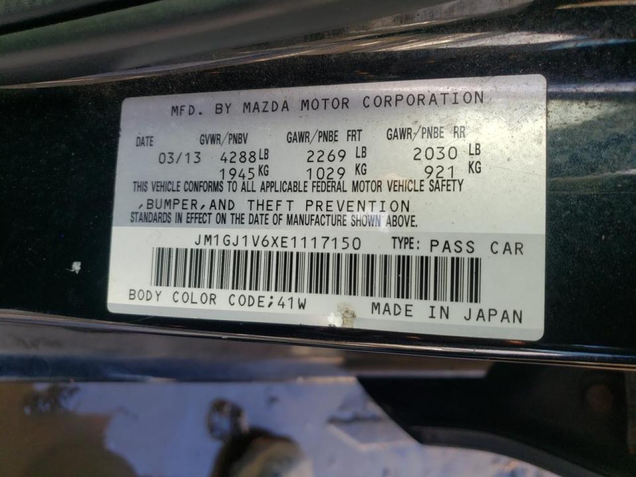 Photo 10 from auction – 2014 MAZDA 6 TOURING with VIN JM1GJ1V6XE1117150