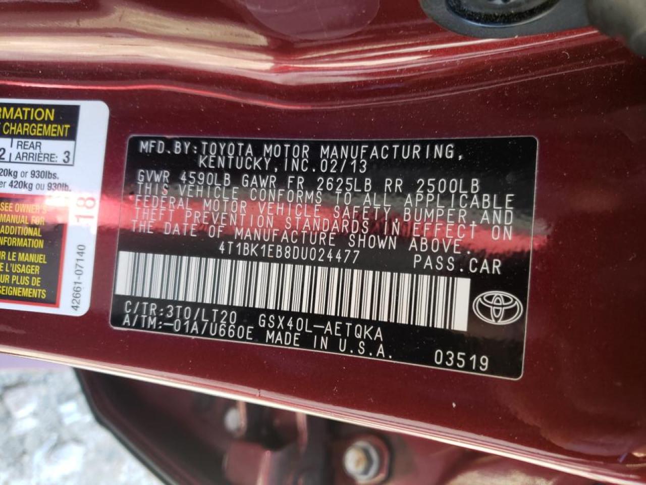 Фото 10 с аукциона – 2013 TOYOTA AVALON BAS с VIN 4T1BK1EB8DU024477