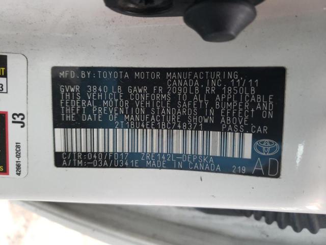 Photo 10 from auction – 2011 TOYOTA COROLLA BA with VIN 2T1BU4EE1BC748371
