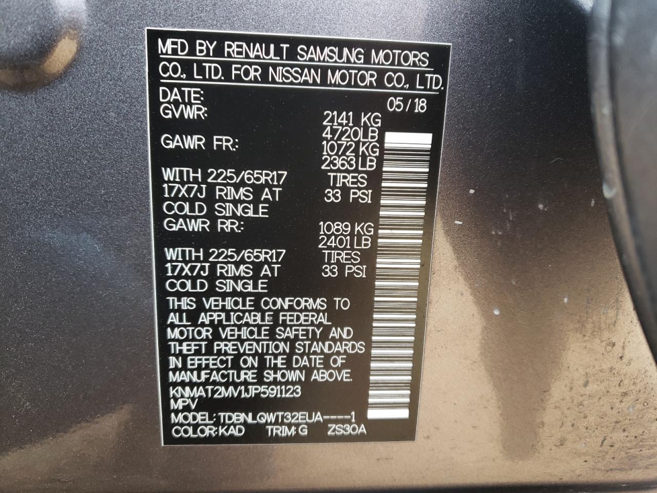Photo 10 from auction – 2018 NISSAN ROGUE S with VIN KNMAT2MV1JP591123