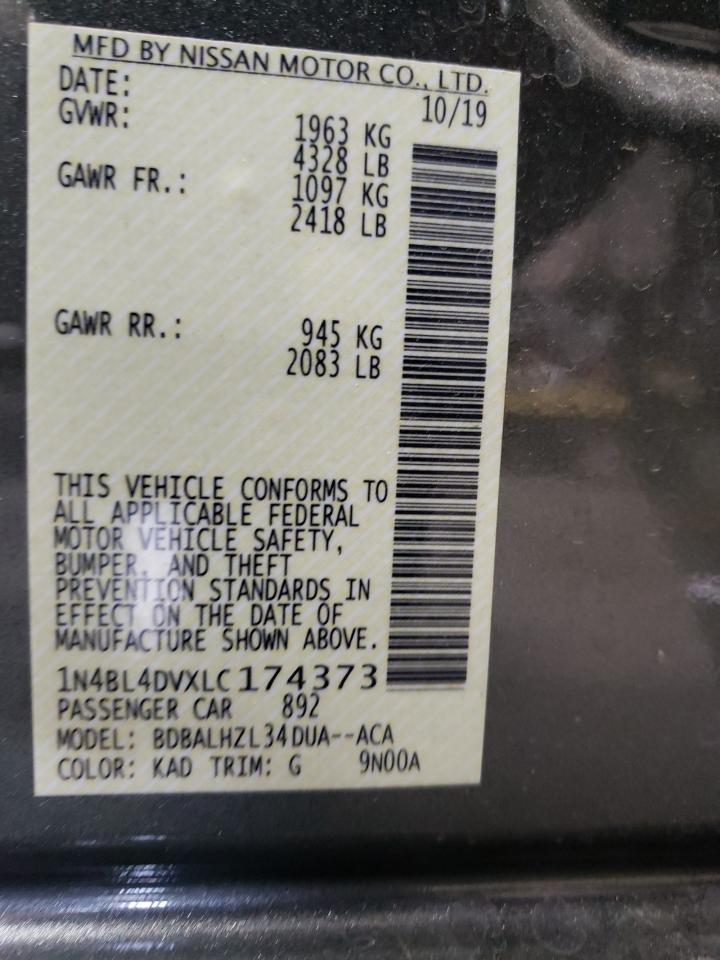 Photo 10 from auction – 2020 NISSAN ALTIMA SV with VIN 1N4BL4DVXLC174373