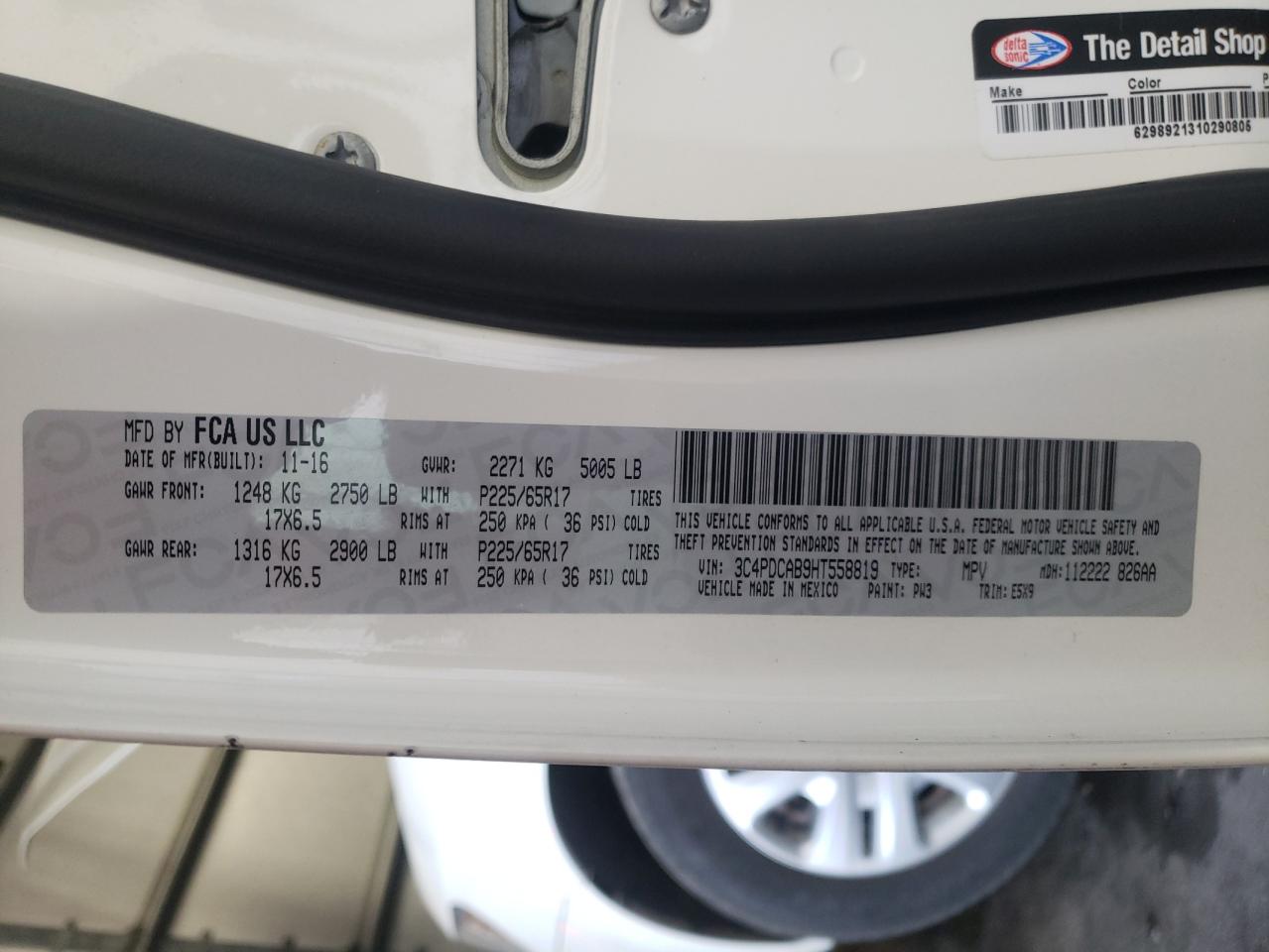 Photo 10 from auction – 2017 DODGE JOURNEY SE with VIN 3C4PDCAB9HT558819