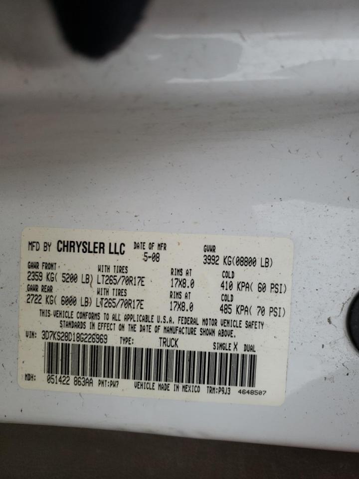 Foto 10 de la subasta – 2008 DODGE RAM 2500 S con VIN 3D7KS28D18G226969