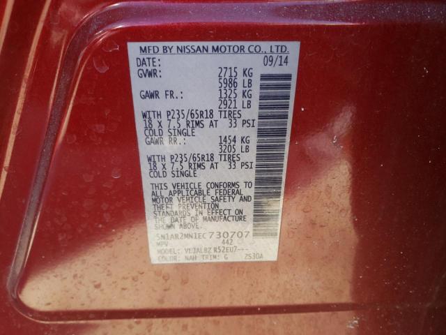 Photo 10 from auction – 2014 NISSAN PATHFINDER with VIN 5N1AR2MN1EC730707