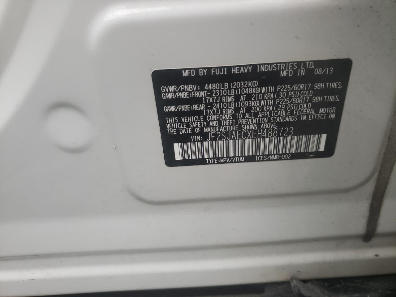 Photo 10 from auction – 2014 SUBARU FORESTER 2 with VIN JF2SJAECXEH488723