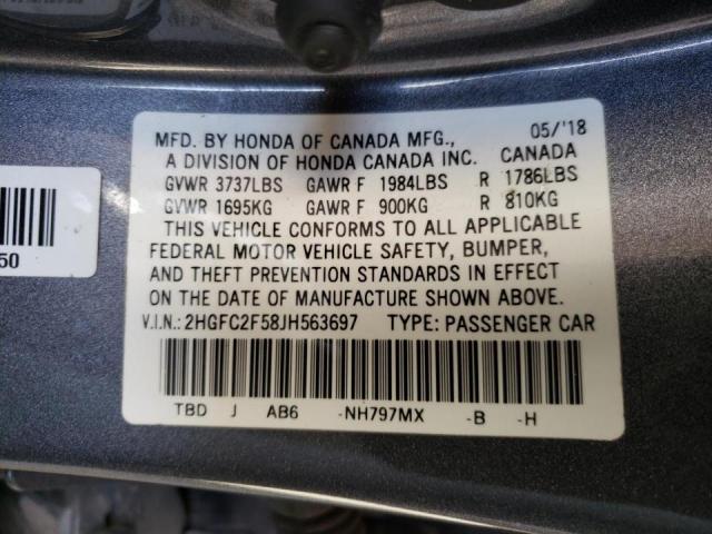 Photo 10 from auction – 2018 HONDA CIVIC LX with VIN 2HGFC2F58JH563697