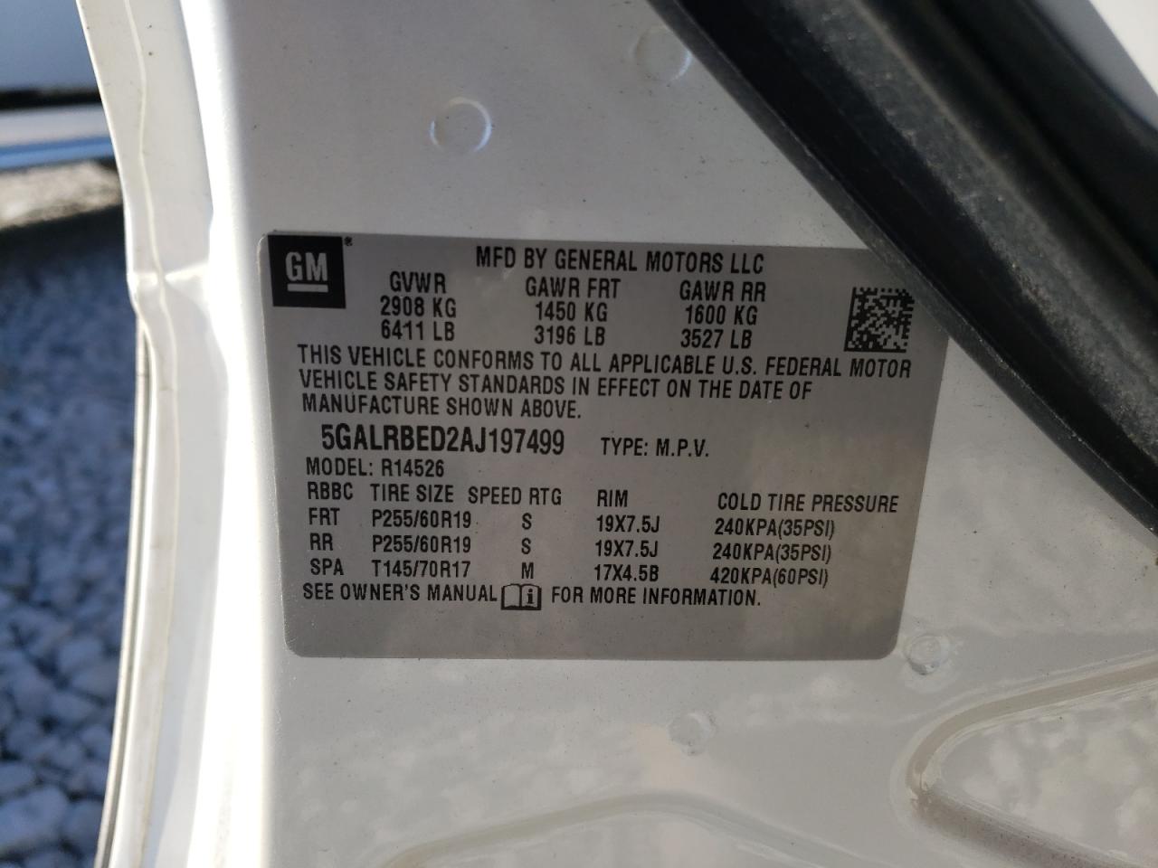 Photo 10 from auction – 2010 BUICK ENCLAVE CX with VIN 5GALRBED2AJ197499