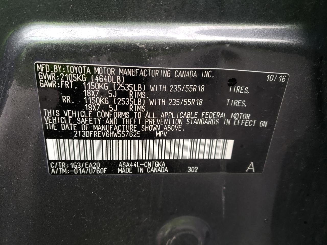 Photo 10 from auction – 2017 TOYOTA RAV4 LIMIT with VIN 2T3DFREV6HW557625