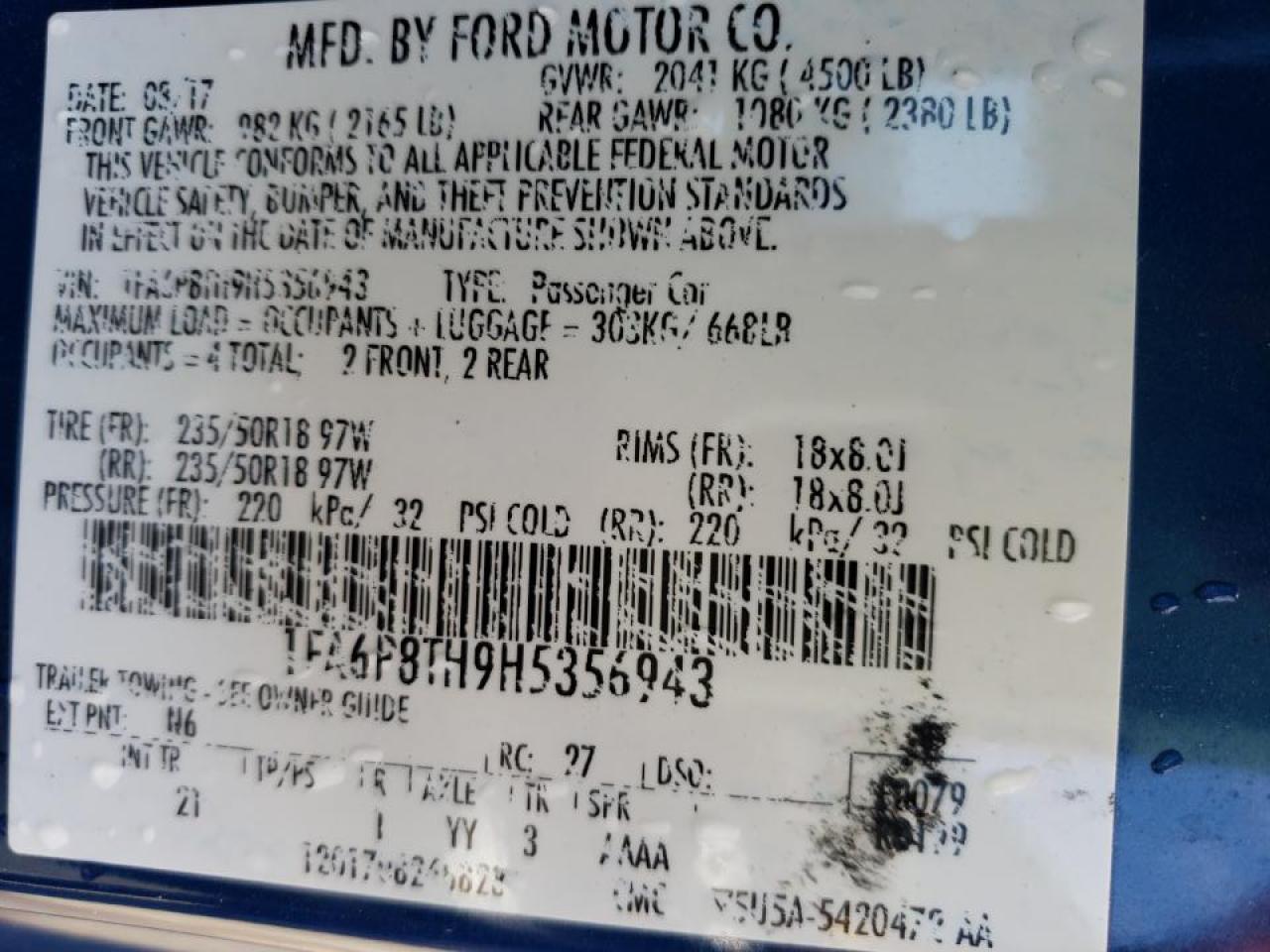 Photo 10 from auction – 2017 FORD MUSTANG with VIN 1FA6P8TH9H5356943