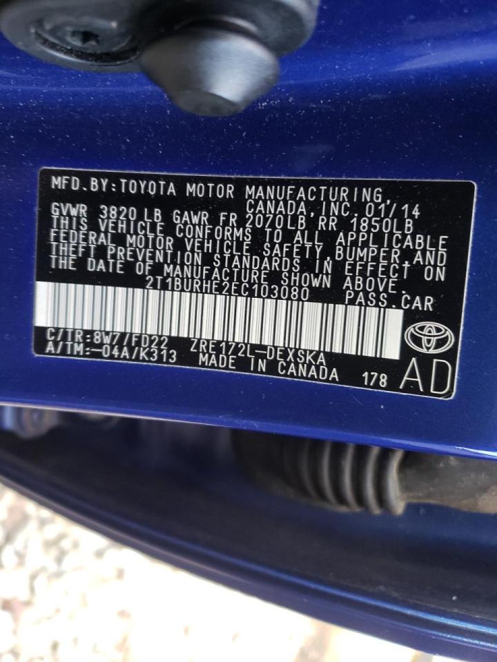 Photo 10 from auction – 2014 TOYOTA COROLLA L with VIN 2T1BURHE2EC103080