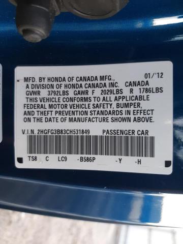 Photo 10 from auction – 2012 HONDA CIVIC EX with VIN 2HGFG3B83CH531849