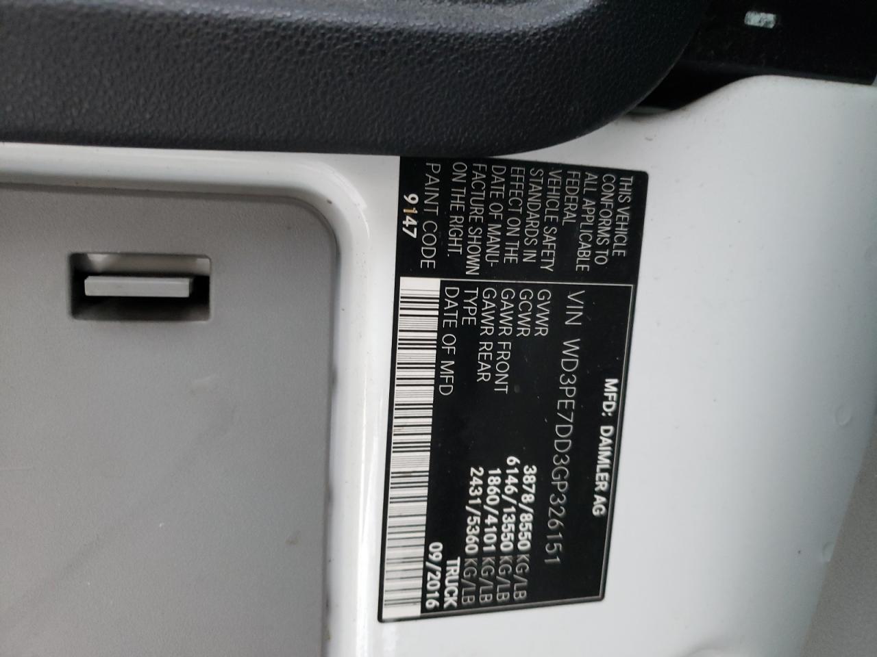 Photo 10 from auction – 2016 MERCEDES-BENZ SPRINTER 2 with VIN WD3PE7DD3GP326151