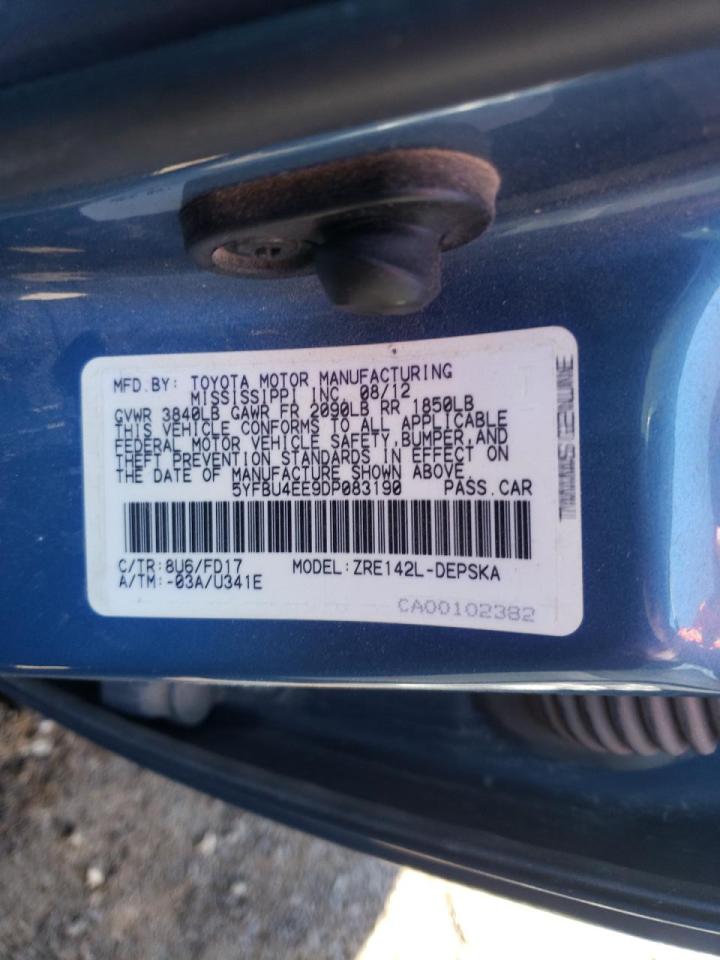 Photo 10 from auction – 2013 TOYOTA COROLLA BA with VIN 5YFBU4EE9DP083190