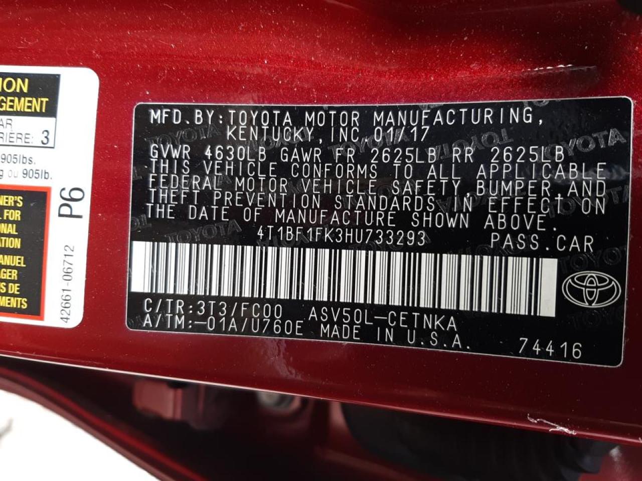 Photo 10 from auction – 2017 TOYOTA CAMRY LE with VIN 4T1BF1FK3HU733293