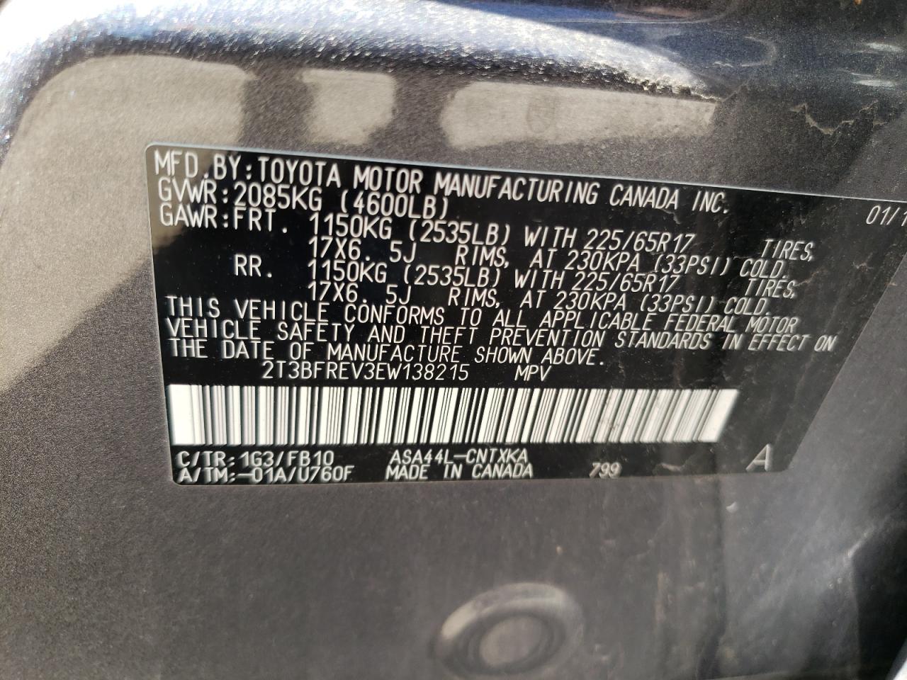 Photo 10 from auction – 2014 TOYOTA RAV4 LE with VIN 2T3BFREV3EW138215