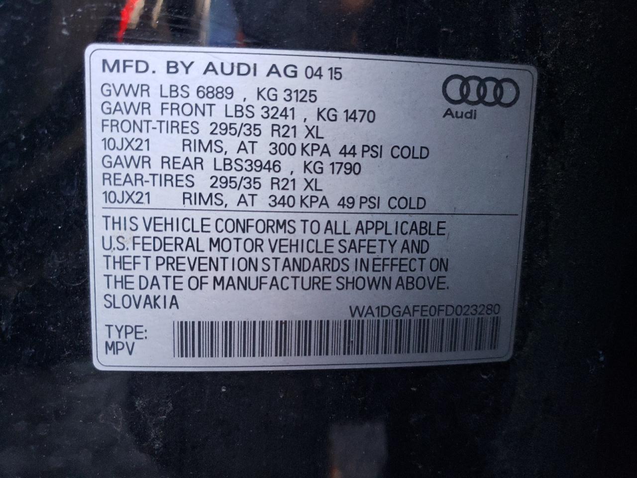 Photo 10 from auction – 2015 AUDI Q7 PRESTIG with VIN WA1DGAFE0FD023280